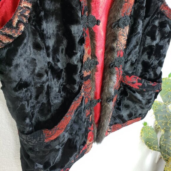 CHICO'S Vest Faux Fur Chinese Mandarin Style size XL Art-to-Wear Artsy Funky - Picture 3 of 11